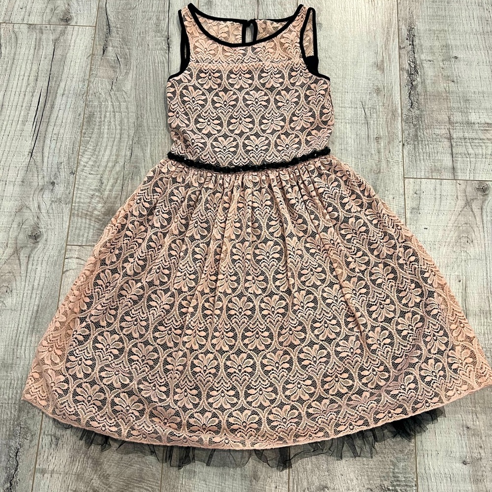 Girls Pink Black Lace Dress W Rhinestones Tulle Ruffle| Speechless Size 10